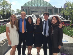 Left to right, Trisha Tucker, Nathan King, Valerie Yulee, Andrea Cepeda, Elliot Levy, and Public Relations Lecturer Deanna Pelfrey 