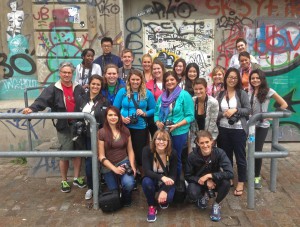 John Freeman and his 2013 students pose for a group shot in front of Berghain, a world-famous techno club.