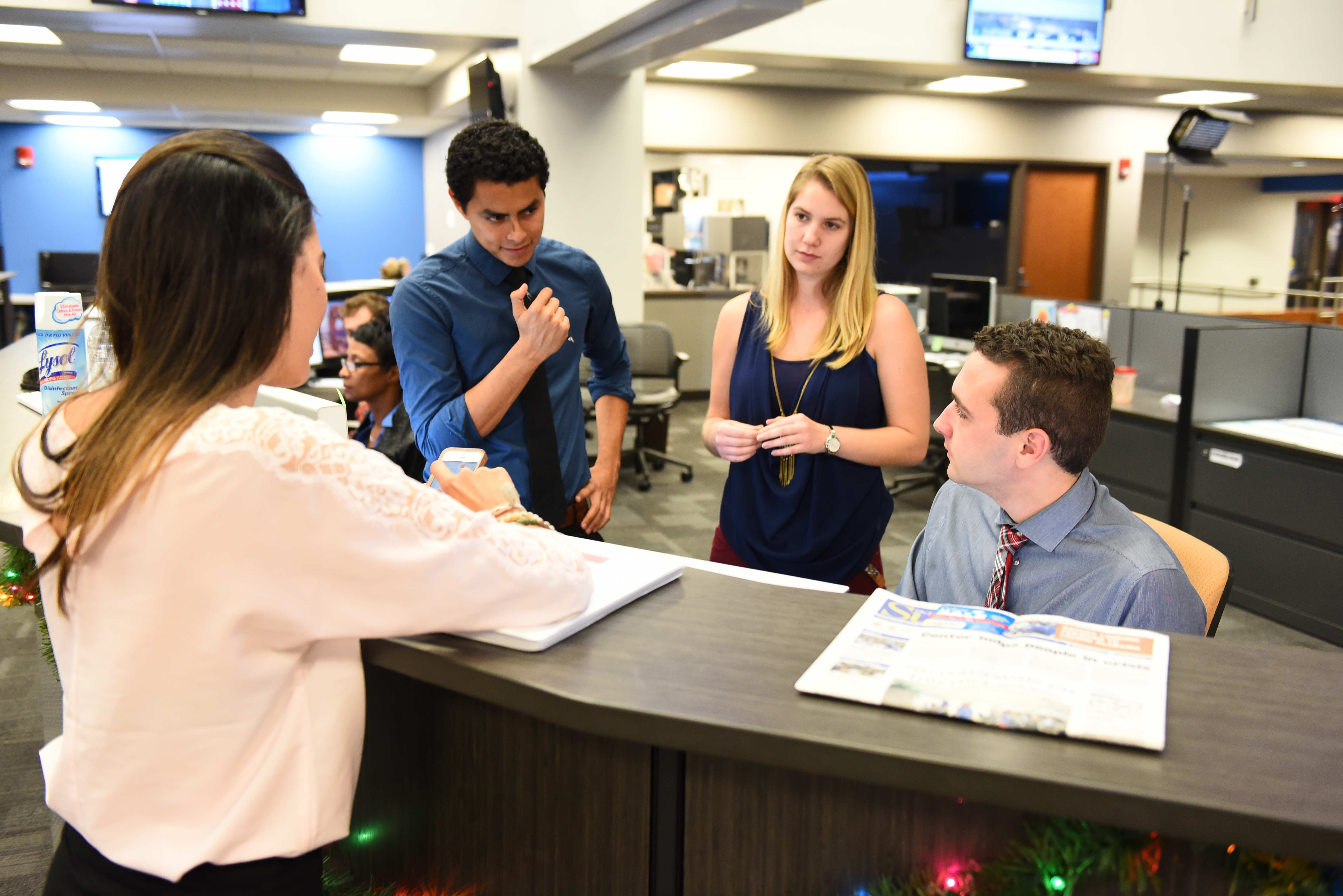 Students in the Innovation News Center.