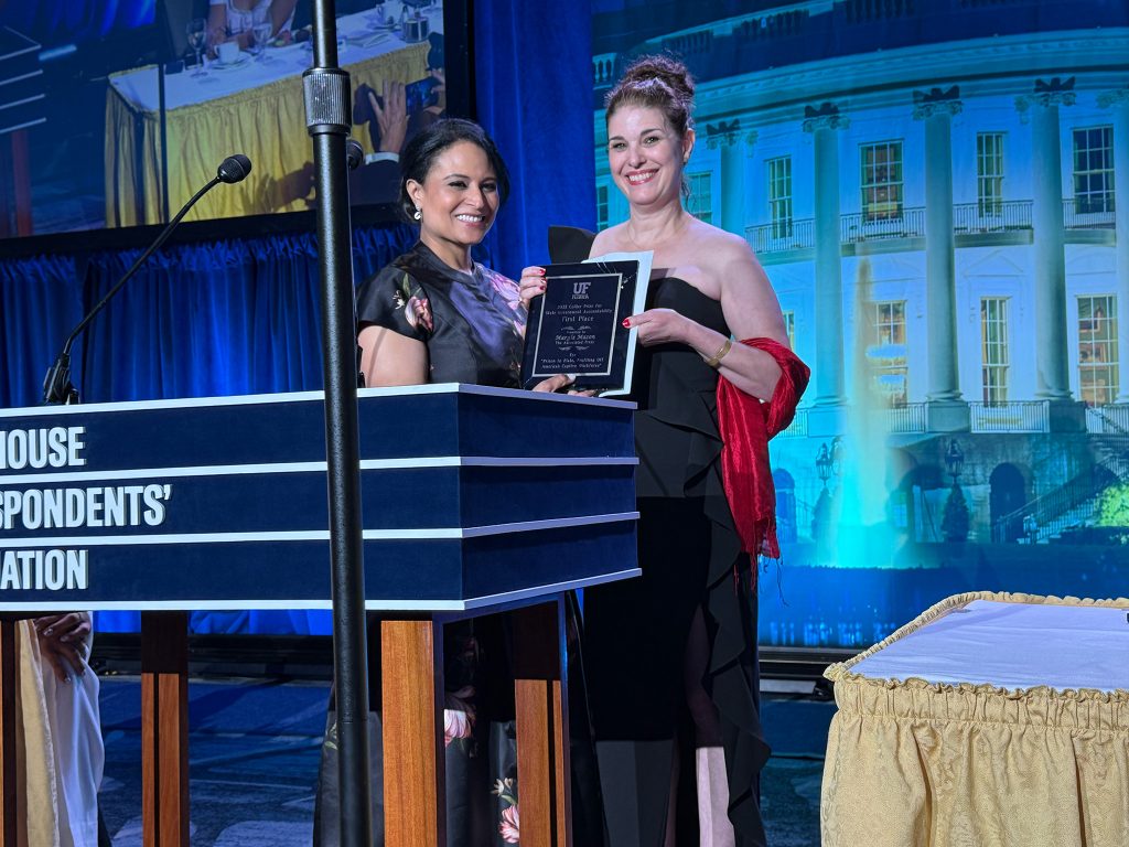 Kristen Welker of NBC News' Meet the Press presents the 2025 Collier Prize to Margie Mason of the AP.
