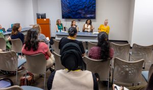 Holley Wilken, Yana Manyuk, Soroya Julian McFarlane and Emily Staub lead a session on approaches to reducing public health disparities. Photo credit: Jenna Ayoub.