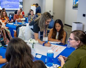 Attendees brainstorm ideas during a session about film and social change. Photo credit: Jenna Ayoub.
