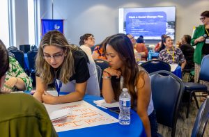 Attendees brainstorm ideas during a session about film and social change. Photo credit: Jenna Ayoub.