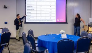 Nader Dagher and Ann Searight Christiano present their research about trends in the public interest communications field. Photo credit: Jenna Ayoub.