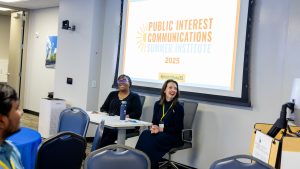 Natalie Tindall chats with Abbigail Tumpey in the opening session of the 2025 summer institute. Photo credit: Jenna Ayoub.