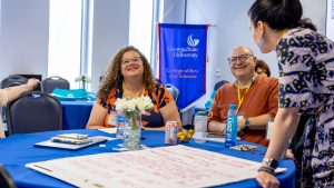 Attendees discuss ideas during a session about film and social change. Photo credit: Jenna Ayoub.