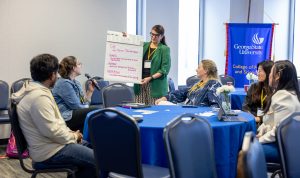 Elizabeth Calienes facilitates a session about film and social change. Photo credit: Jenna Ayoub.