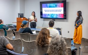 Arielle Mizrahi presents about how to help students become the solution to polarization. Photo credit: Jenna Ayoub.
