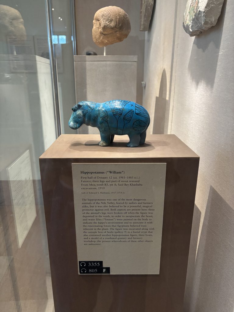 William the Hippo, a small sculpture of a hipppotamus made of blue stone.