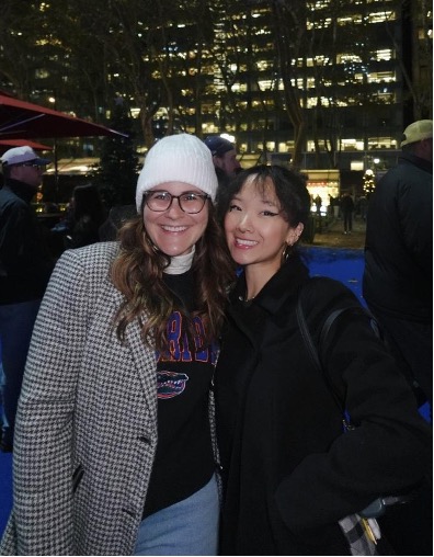 Tiffany Fang with Natalie Asorey ready to ice skate at Bryant Park.